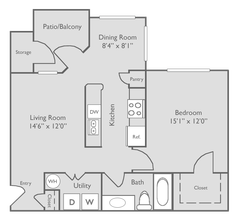 A3U-1 bedroom, 1 bathroom 16101 floor plan